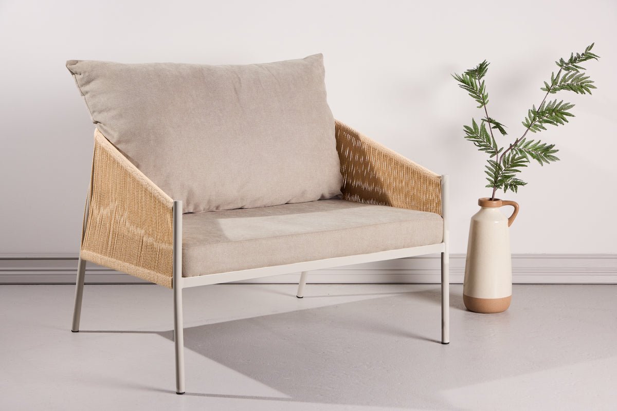 Sessel Jupiter - in Beige mit Leinenstruktur