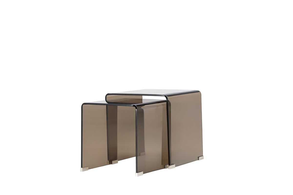 Prístavný stolík Isaro - 2-dielna súprava z hnedého skla