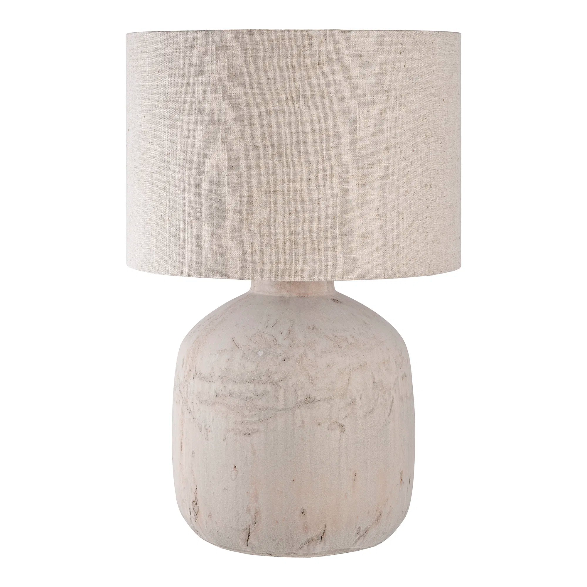 Stolná lampa „Lunaro“ – keramický podstavec v kamennom vzhľade s textilným tienidlom