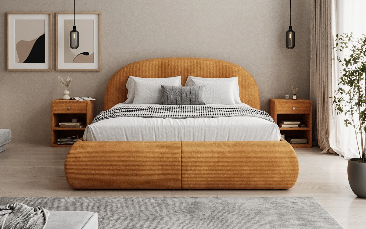 Dizajnová čalúnená posteľ Loop v Mančesteri s úložným priestorom
