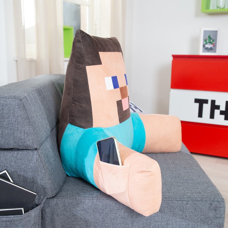 Minecraft čítací vankúš „Steve“ – relaxačný vankúš s oporou chrbta a rúk