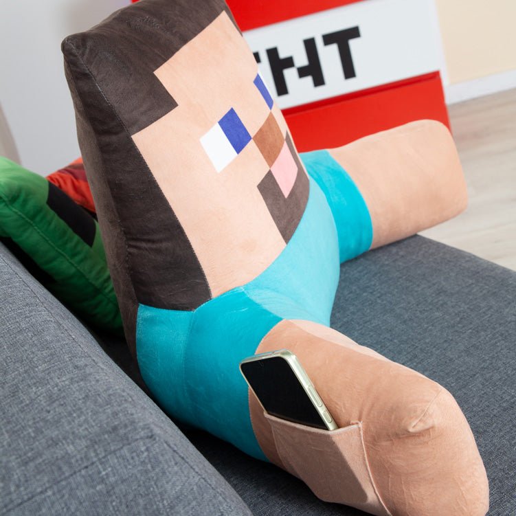 Minecraft čítací vankúš „Steve“ – relaxačný vankúš s oporou chrbta a rúk