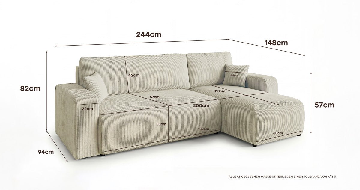 Designer Sofa Calva mit Schlaf- und Klappfunktion in Cord
