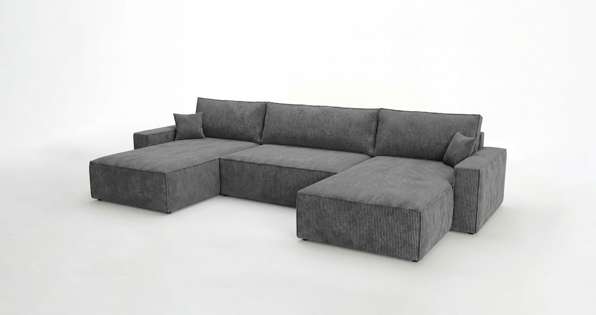 Designer Sofa Vienna U mit Schlaffunktion und Stauraum in Cord