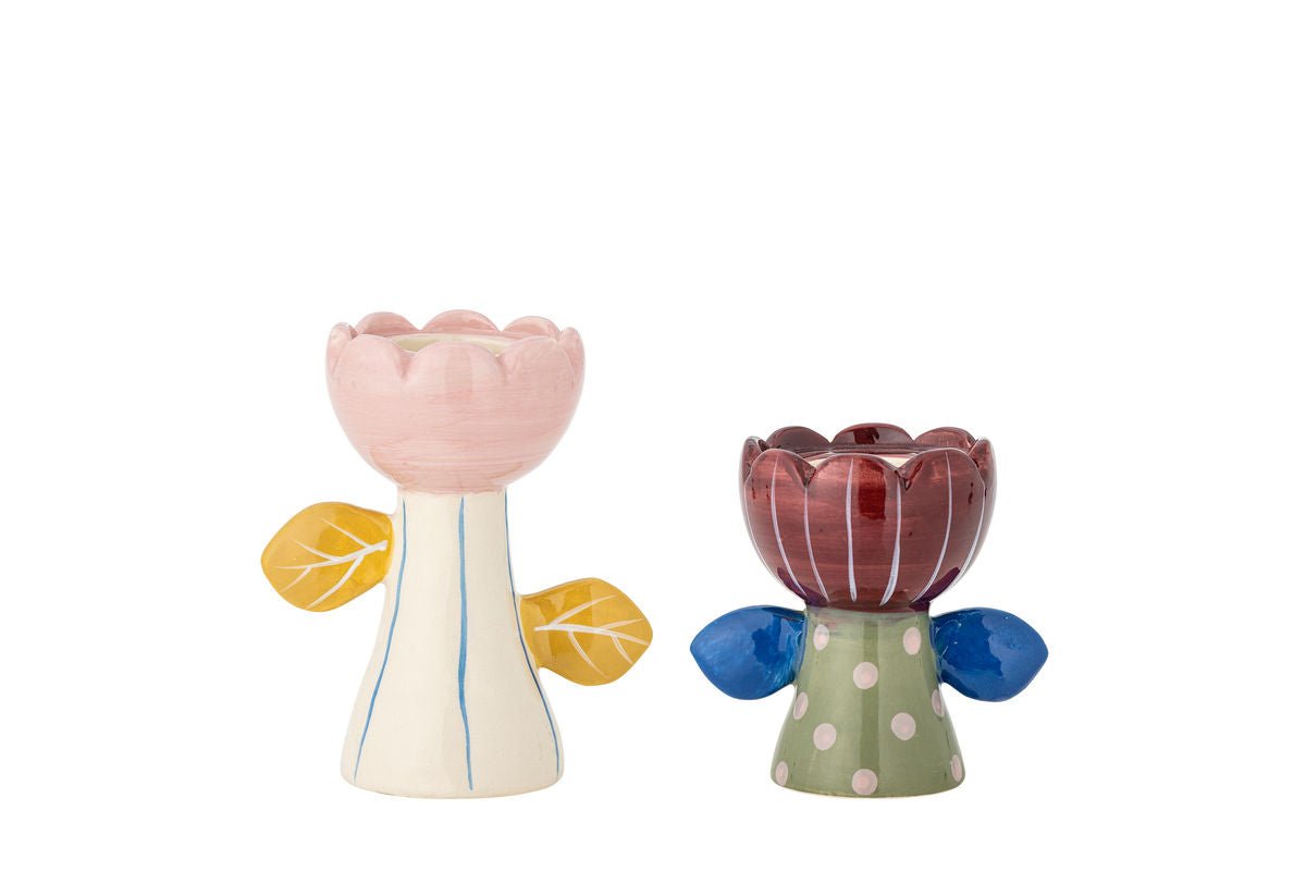 Kerzenhalter-Set „Floria“ – Buntes Steingut (2-teilig)
