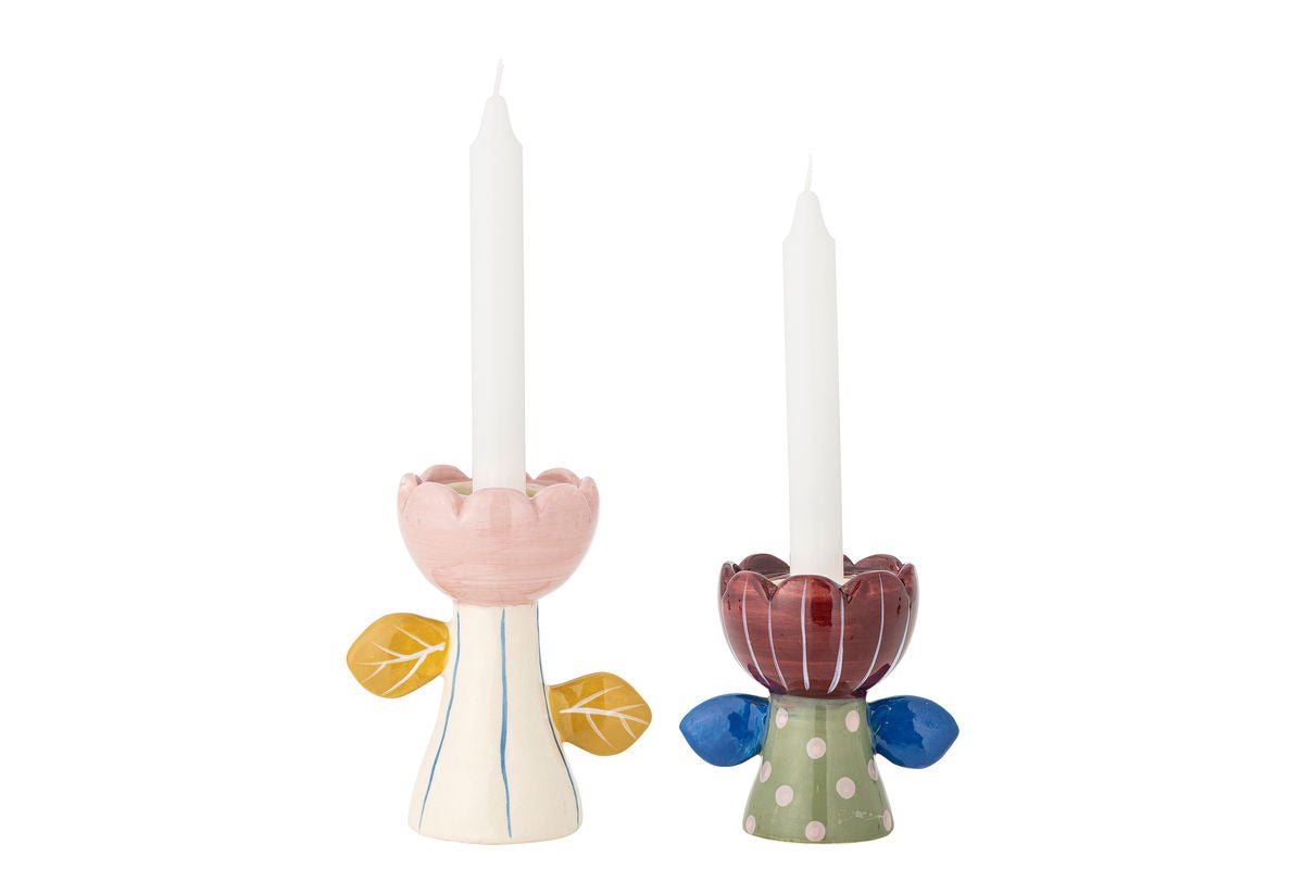 Kerzenhalter-Set „Floria“ – Buntes Steingut (2-teilig)