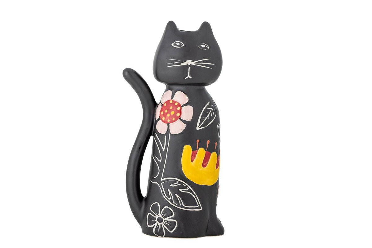 Kerzenhalter Nera – Handbemalte Katzenfigur mit floralen Akzenten