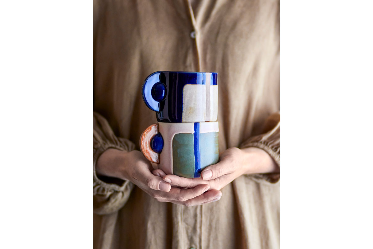 Súprava šálok Calida – geometrický dizajn s reaktívnou glazúrou (sada 2 ks)