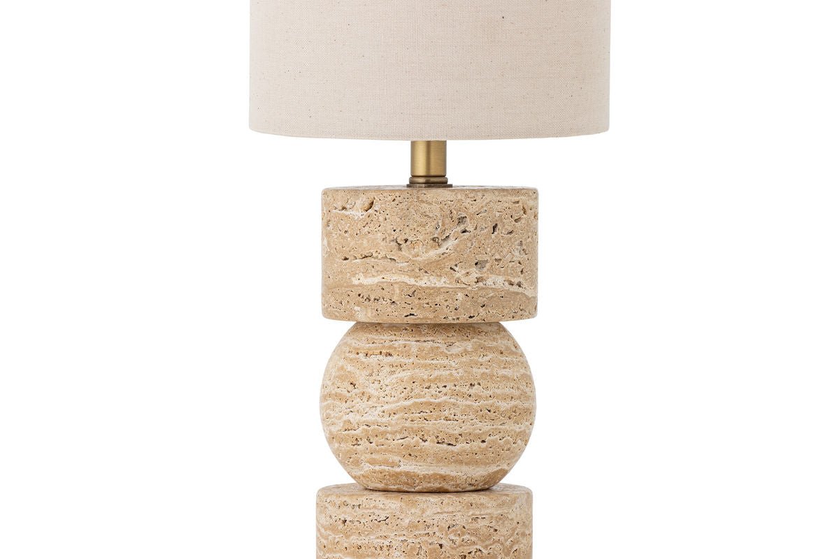 Stolná lampa Alvara – pravý travertín v prírodnej farbe, sochársky dizajnový objekt