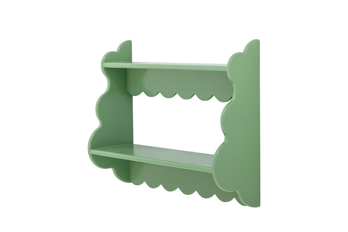 Regál Afin – lakovaný drevený regál v tlmenej zelenej farbe