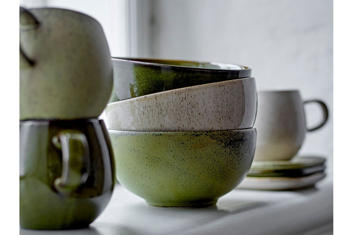 Miska Livia – z kameniny, sada 3 kusov v Zelená s reaktívnou glazúrou