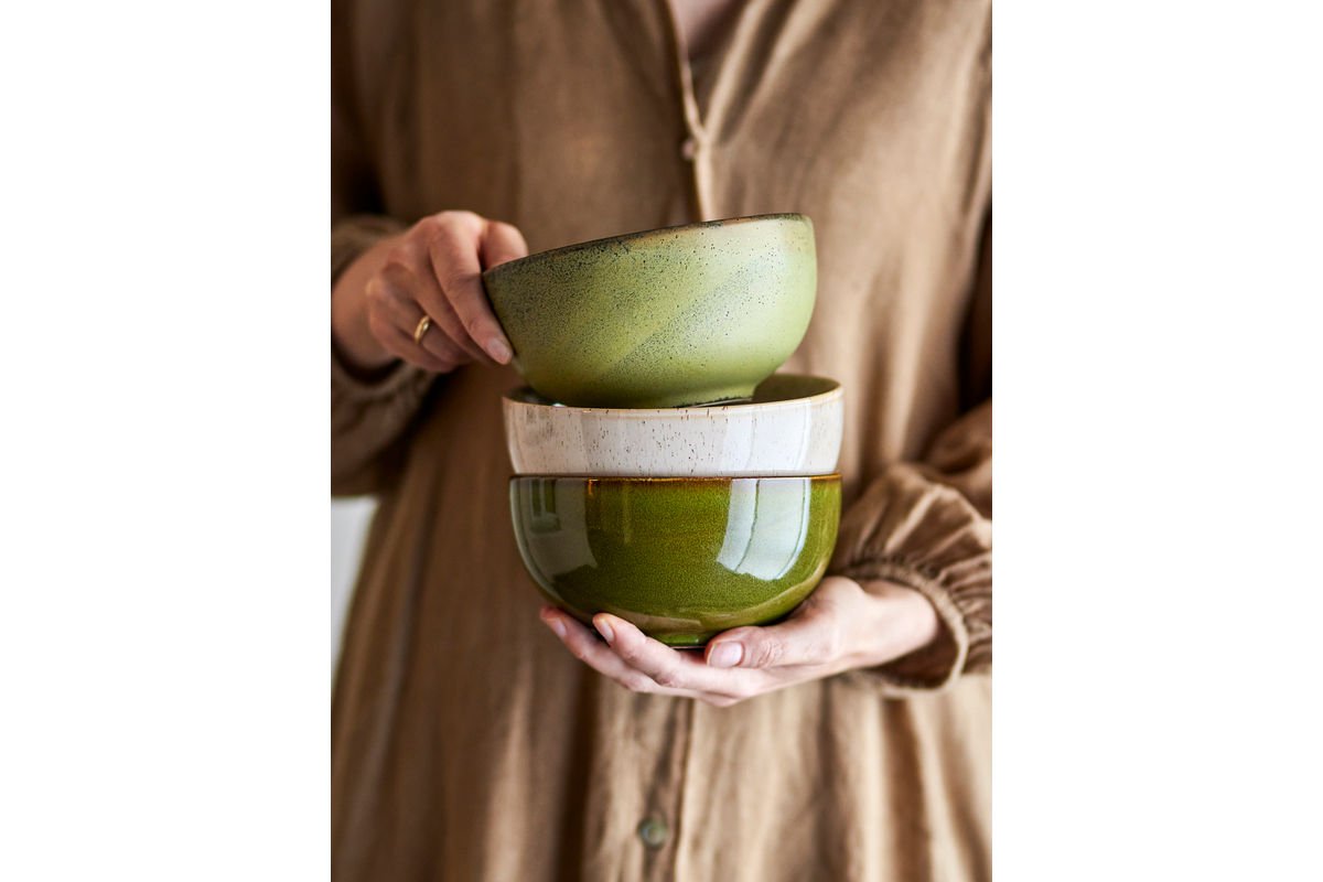 Miska Livia – z kameniny, sada 3 kusov v Zelená s reaktívnou glazúrou