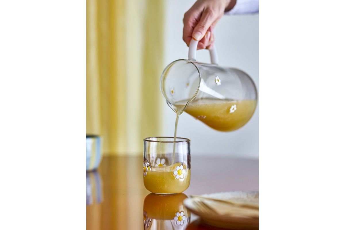 Pohár na pitie Mellia – číre sklo s kvetinovými reliéfnymi detailmi (sada 2 ks)