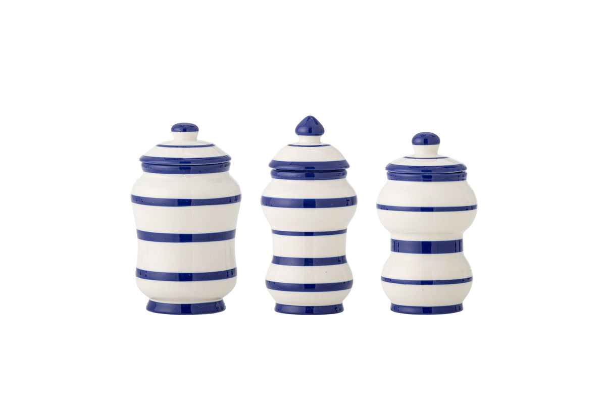 Vorratsgefäß Lioren – Handbemalte Streifen in Blau (3er-Set)