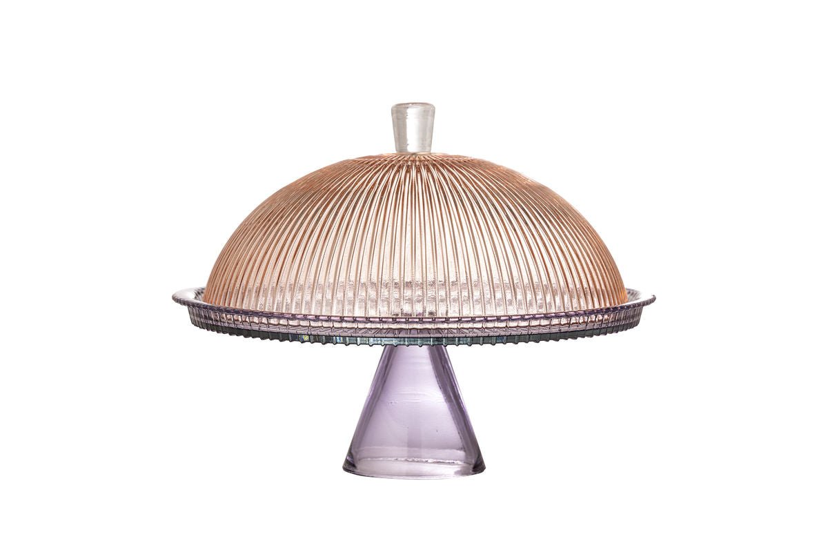 Dezertný tanier Liréa s pohárovým poklopom – farebný prechod s jemným ryhovaním