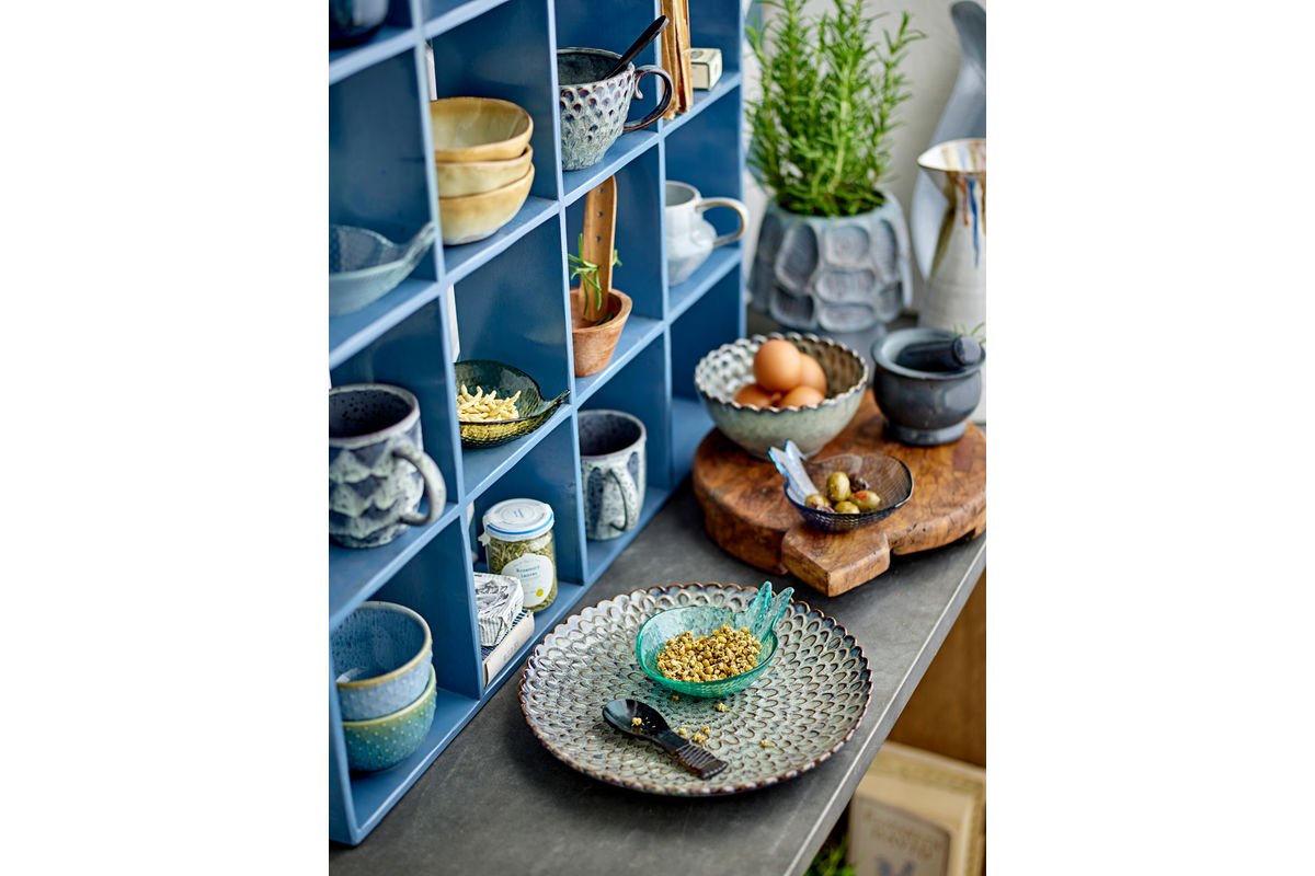 Teller Cori – aus Steingut 4er-Set in Grau mit maritimem Relief