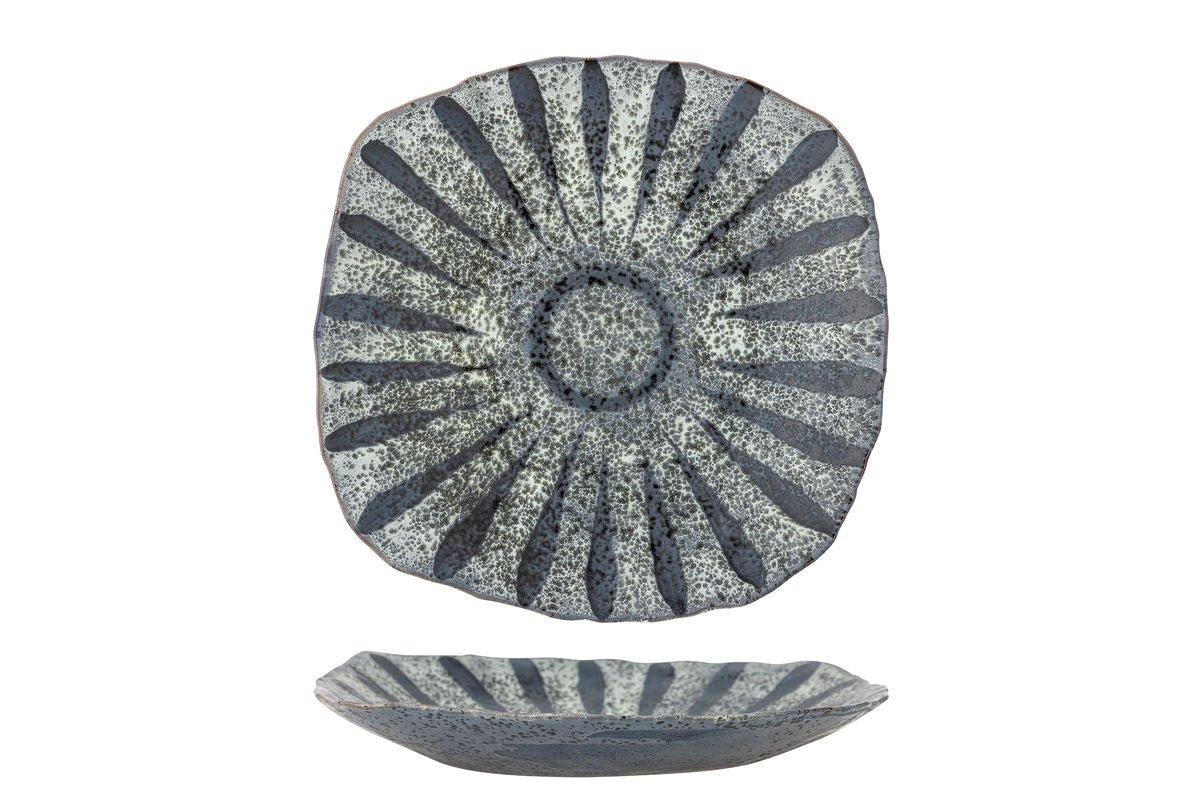 Servírovací tanier Ruby – ručne maľovaný kameninový tanier v sivej farbe so slnečným motívom