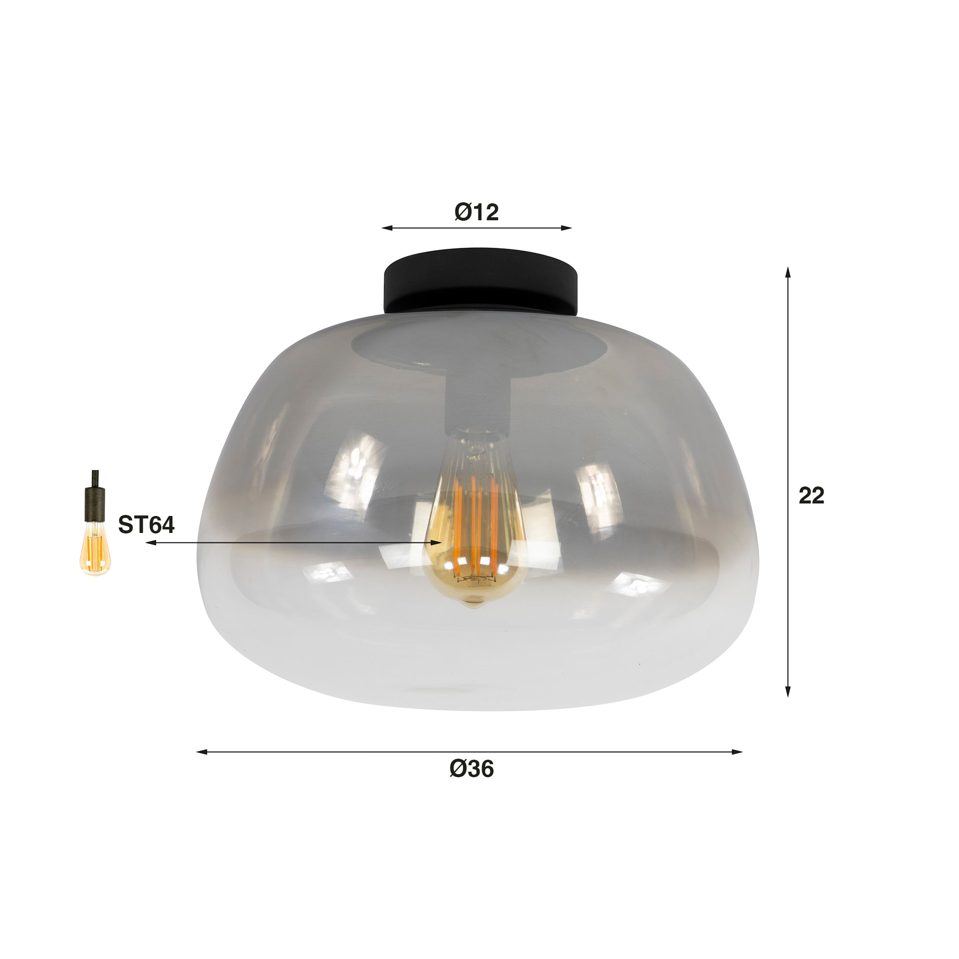 Stropné svietidlo „Lunara“ – sklenené svietidlo s tónovaným tienidlom