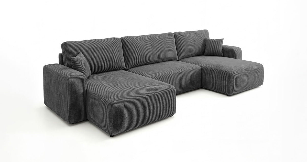 Designer Sofa Noma U mit Schlaffunktion und Stauraum in Cord