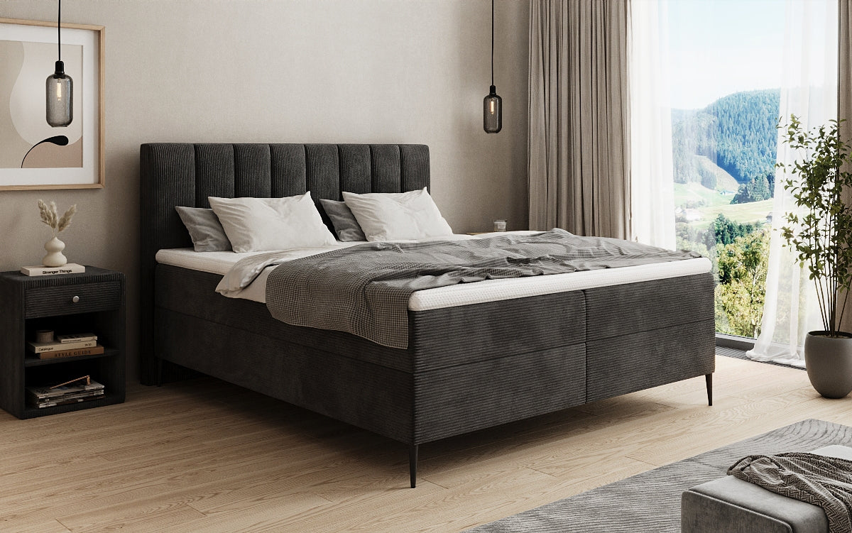 Boxspringbett Lucca in Cord mit Stauraum und Füßen