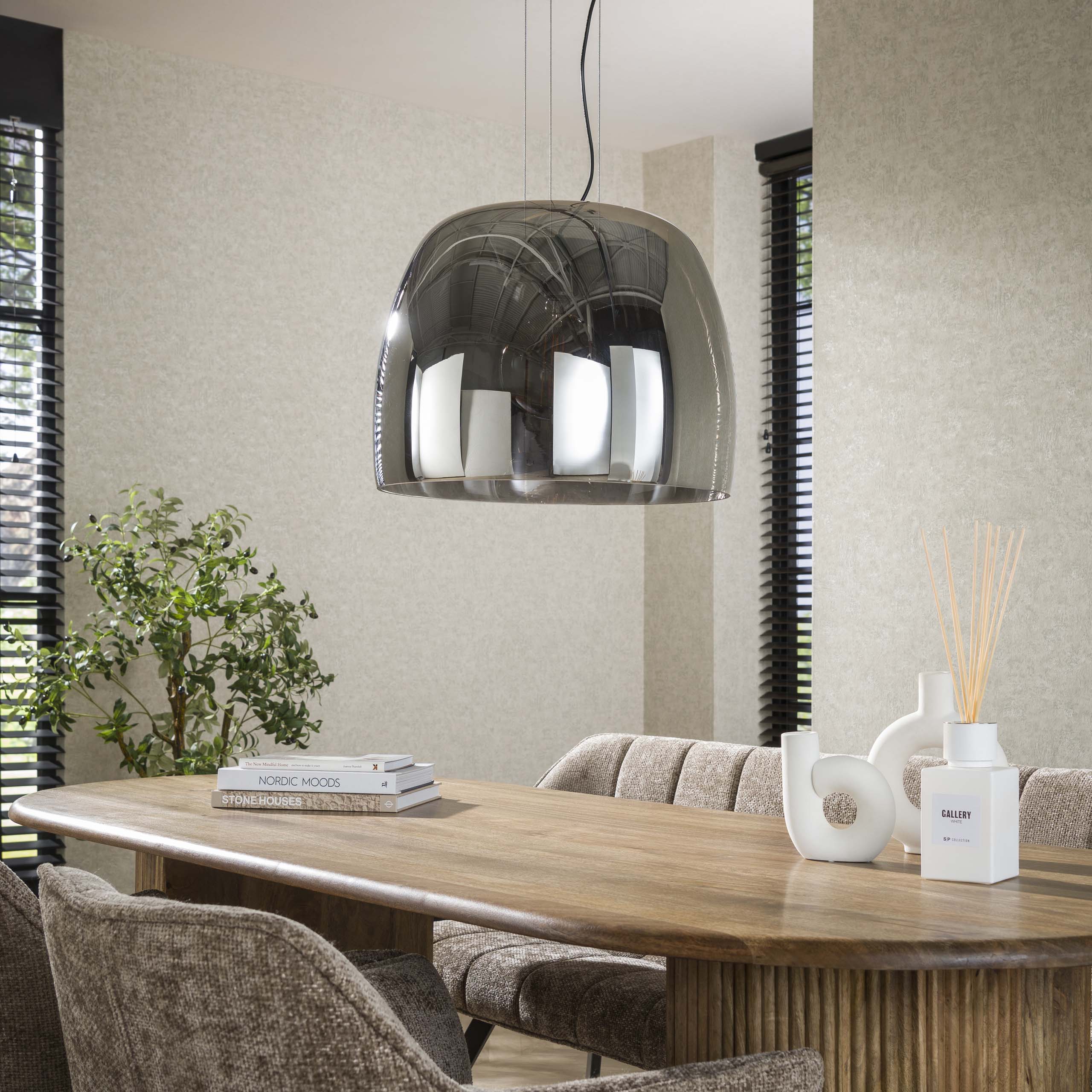 Závesná lampa „Avernis“ – Veľký tienidlo v prevedeniach jantár, meď a chróm