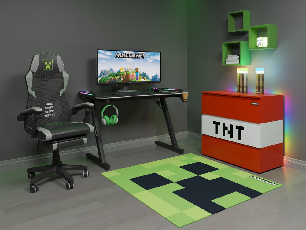Herný stôl Minecraft „EnderCraft“ – s LED, držiakom na poháre a headset