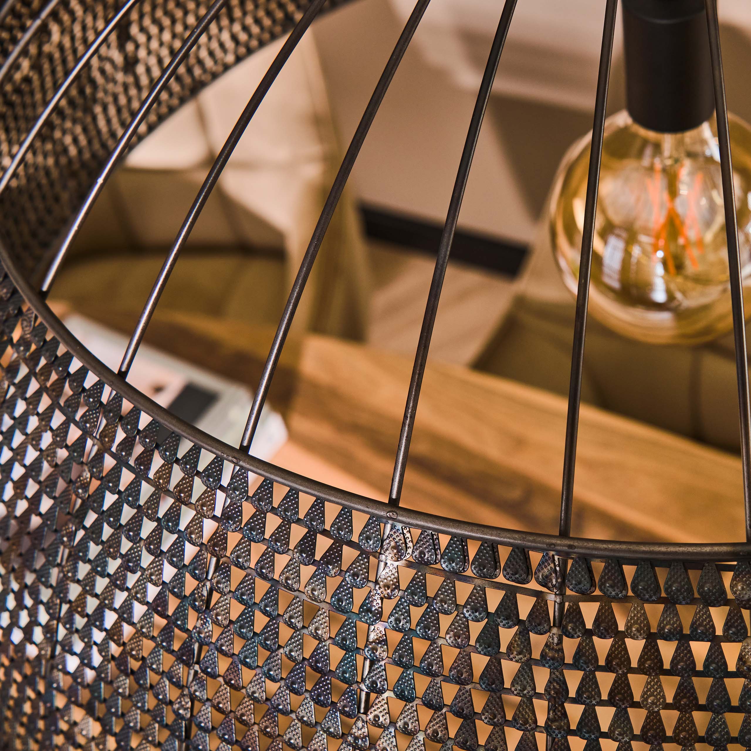 Závesná lampa "Satoria" – Ručne vyrobený polkruhový tienidlo z kovu v čierno-bronzovej farbe