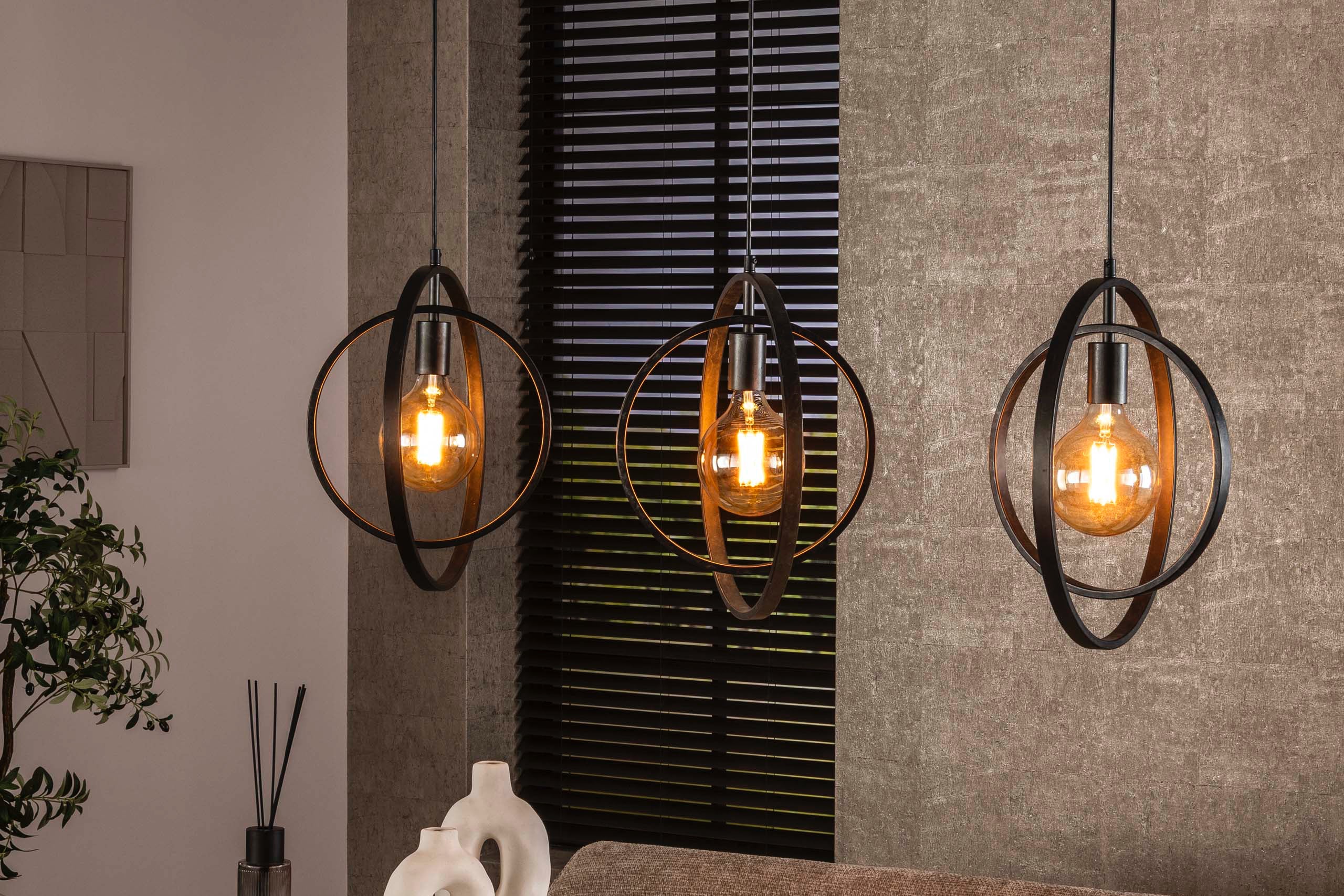 Závesné svietidlo Rotaro Line – Lineárny kruhový dizajn v antracitovej alebo béžovej farbe (3-plameňové)