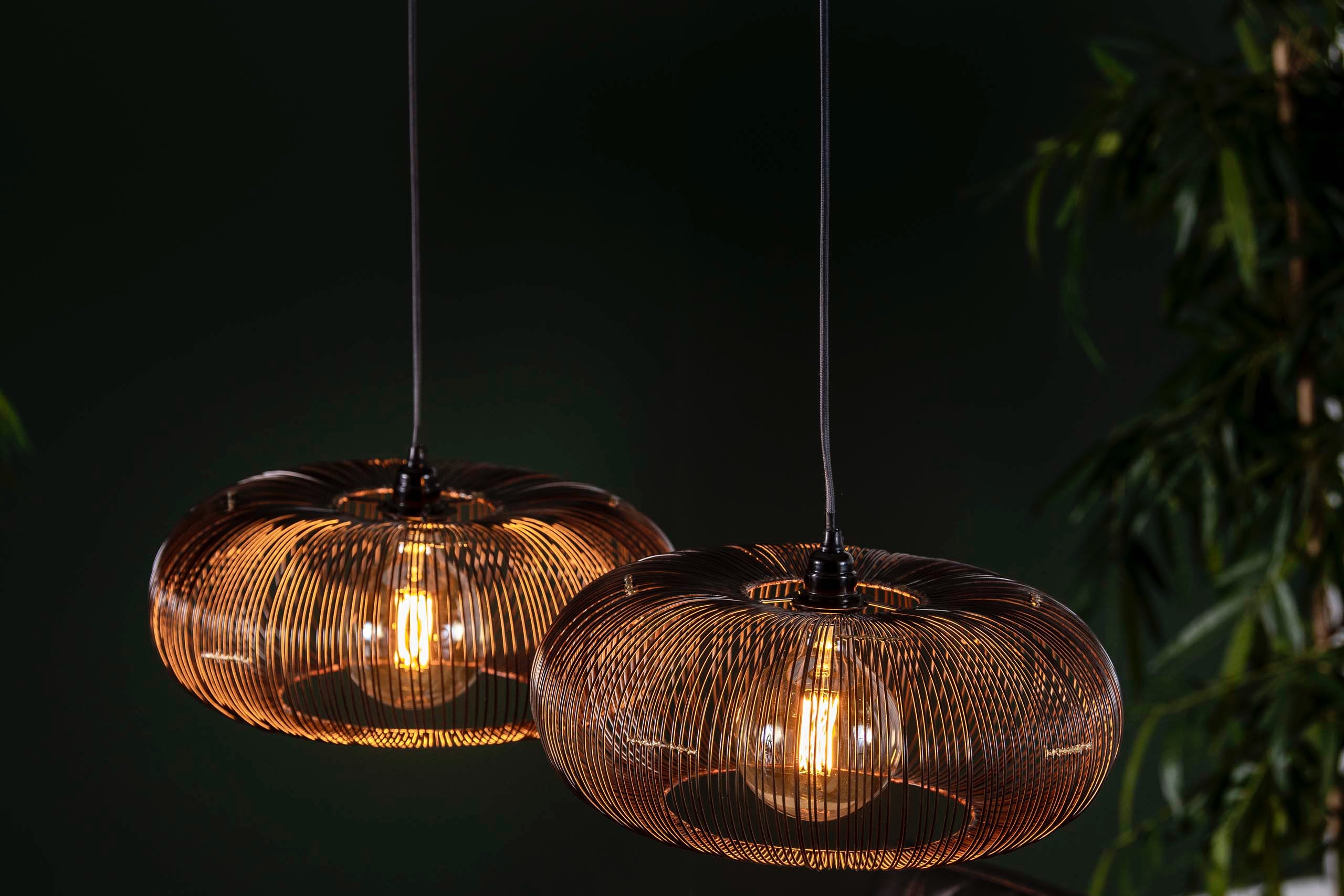 Závesné svietidlo Aurex Duo – kovové disky v čiernom nikli so zlatými akcentmi (dvojplameňové)