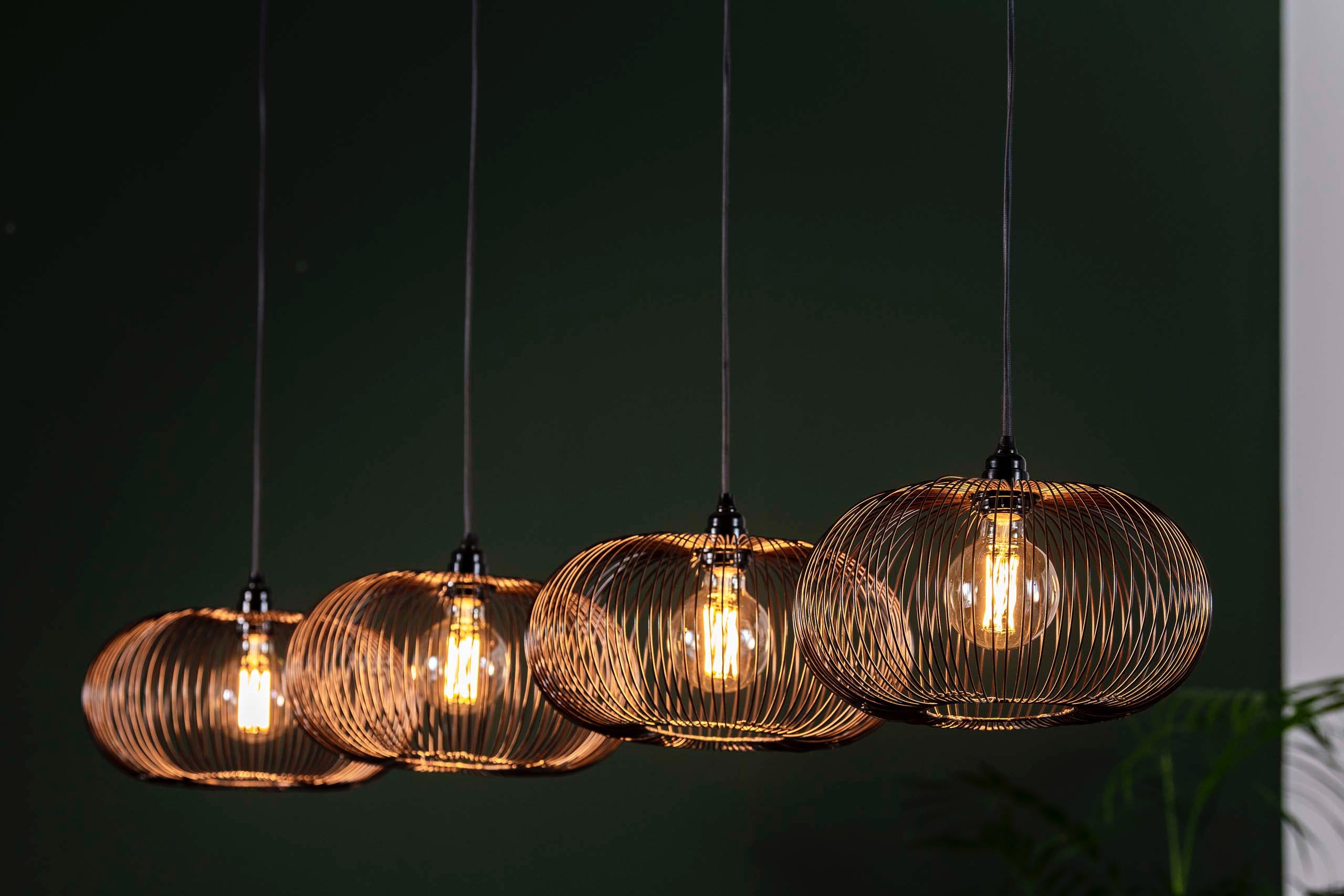 Závesné svietidlo Aurex Quad – kovové disky v čiernom nikli so zlatými akcentmi (4-plamenné)