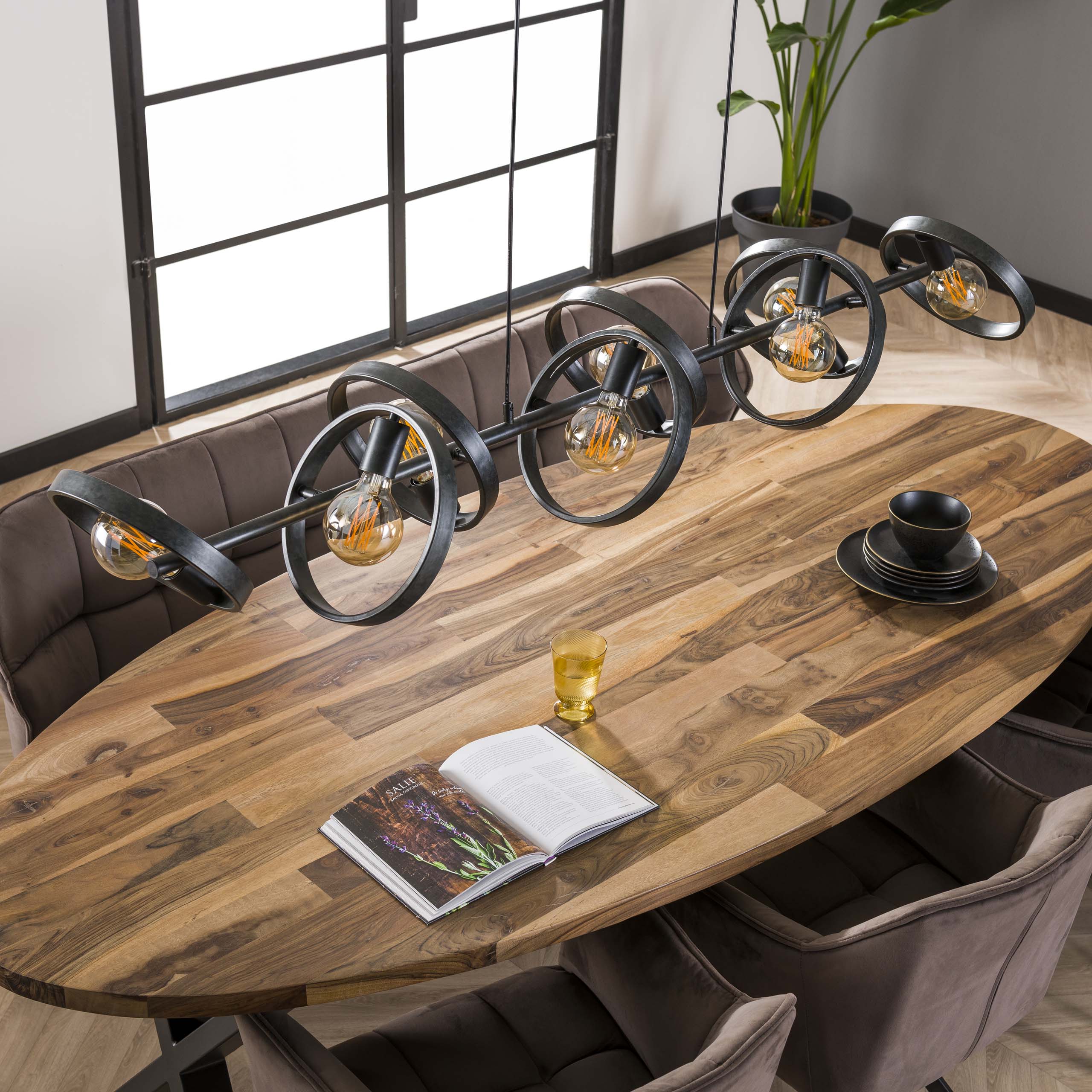 Závesné svietidlo Arkon Octa – Otvorený kovový rám v antracitovej farbe (8-plamenné)