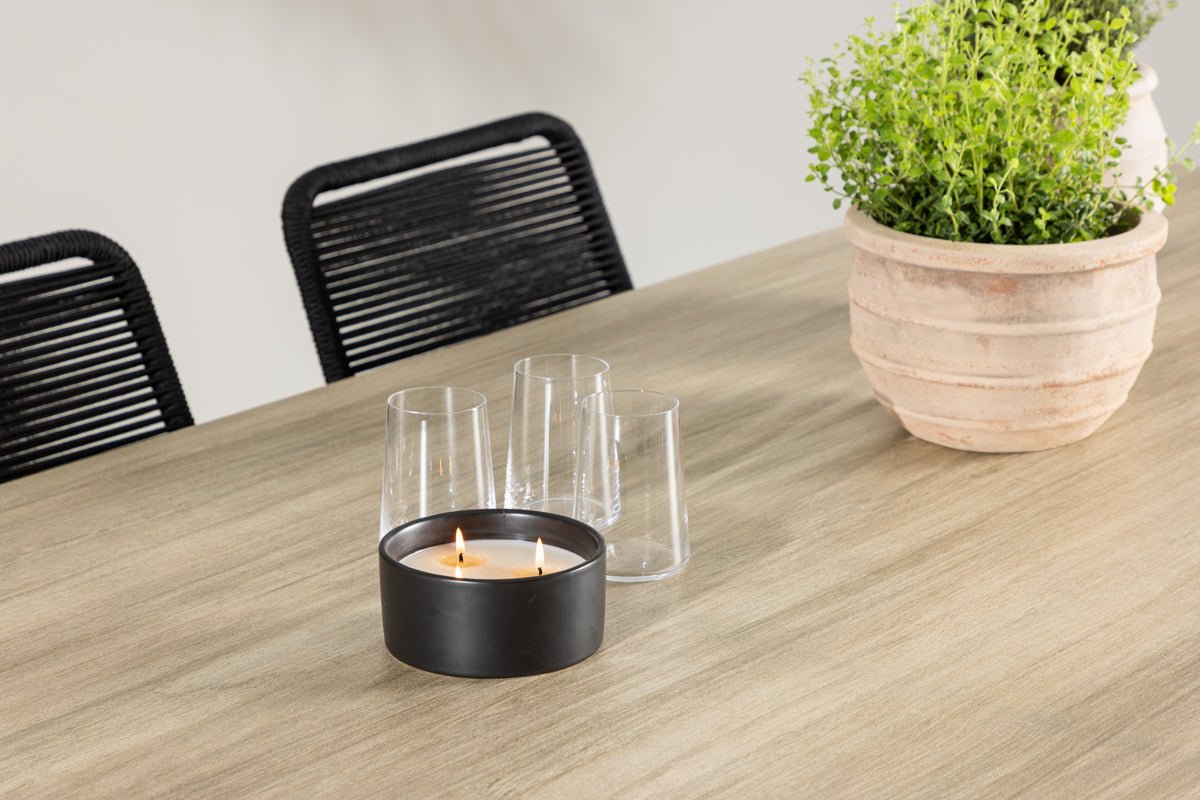 Záhradná jedálenská súprava Levrin – 7-dielna záhradný nábytkový set v Czarny/Bielá