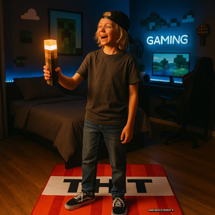Minecraft LED fakľa s nástenným držiakom – Nabíjateľná a originálny pixelový dizajn