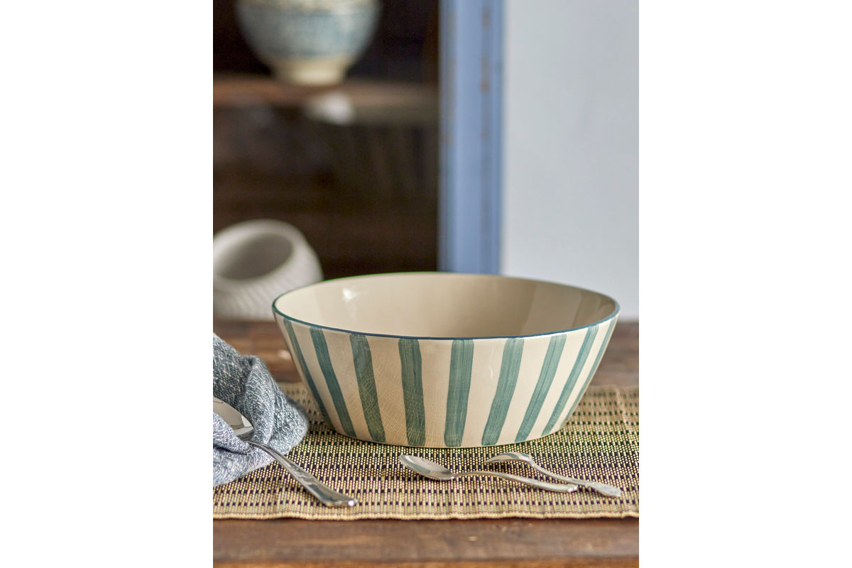 Miska Yogi – ručne maľovaná kamenina s pruhovaným vzorom