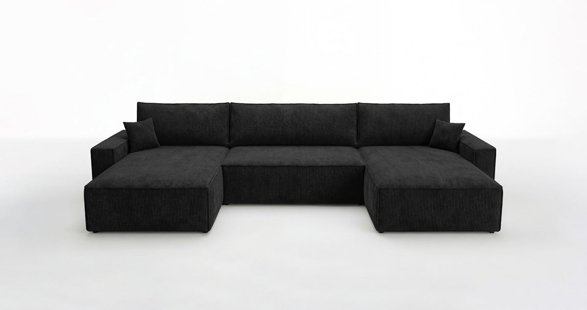 Designer Sofa Vienna U mit Schlaffunktion und Stauraum in Cord