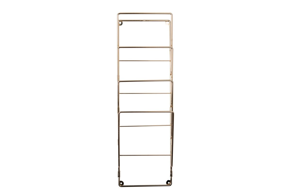 Držiak na časopisy Lino – nástenná polica z drôtu v zlatej farbe