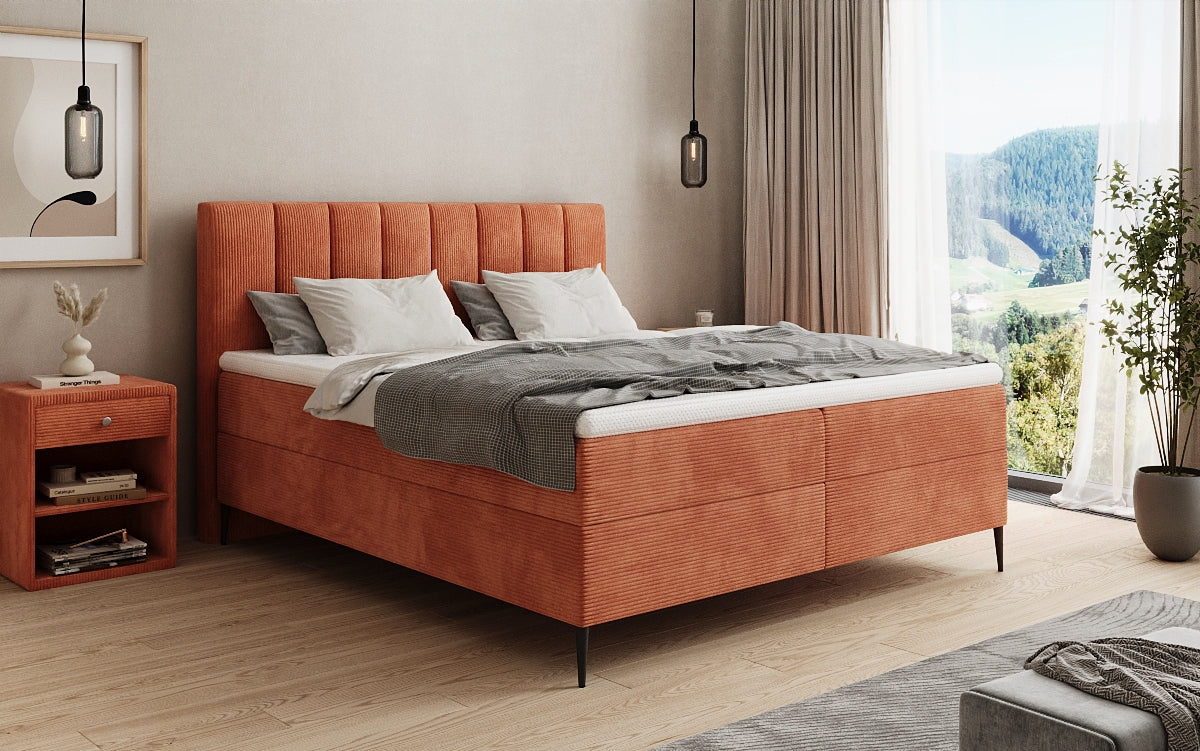 Boxspringbett Lucca in Cord mit Stauraum und Füßen