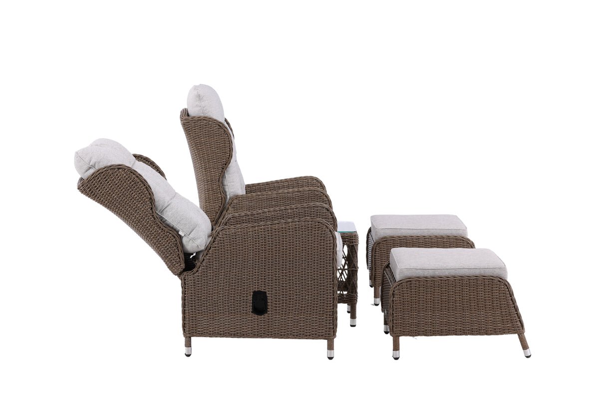 Záhradná lounge súprava Lenox - v prírodnej farbe s nastaviteľnou opierkou chrbta