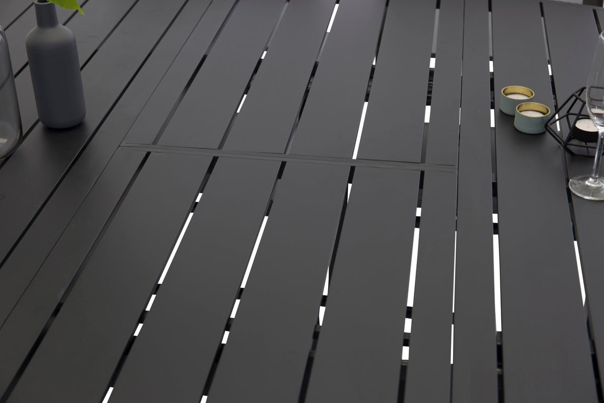 Záhradný stôl Savina - okrúhly, čierny stôl s vysúvacou funkciou