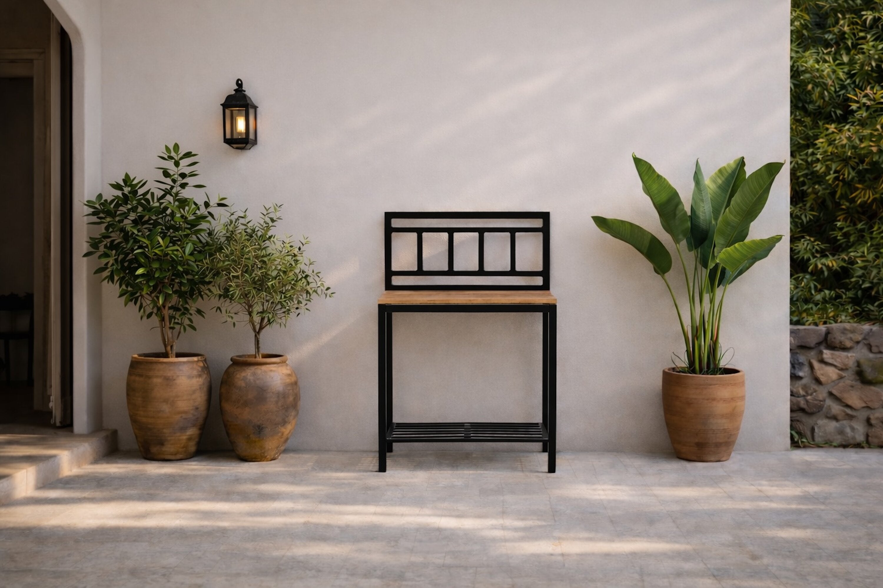 Stolík Jana – Vonkajší kuchynský modul s pracovnou doskou z teakového dreva