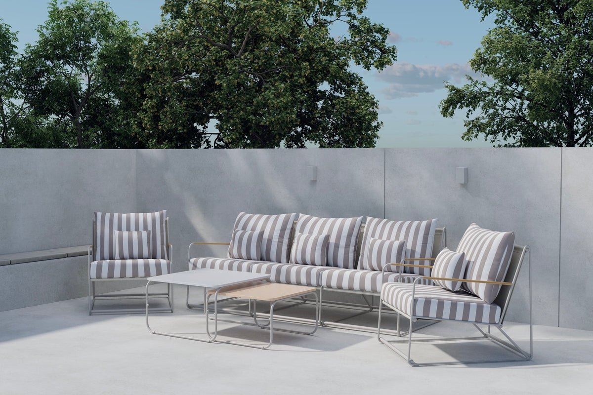 Záhradná lounge súprava Karo – 5-dielna súprava s béžovo pruhovanými vankúšmi