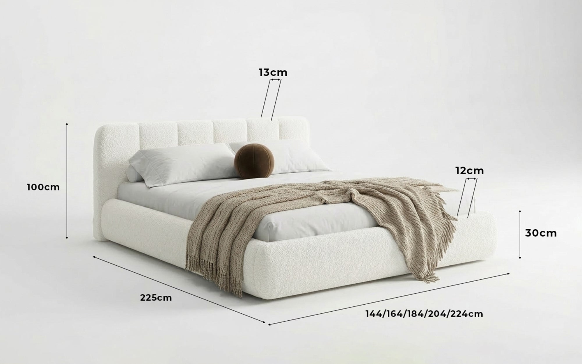 Dizajnová čalúnená posteľ Avelo v bouclé s úložným priestorom