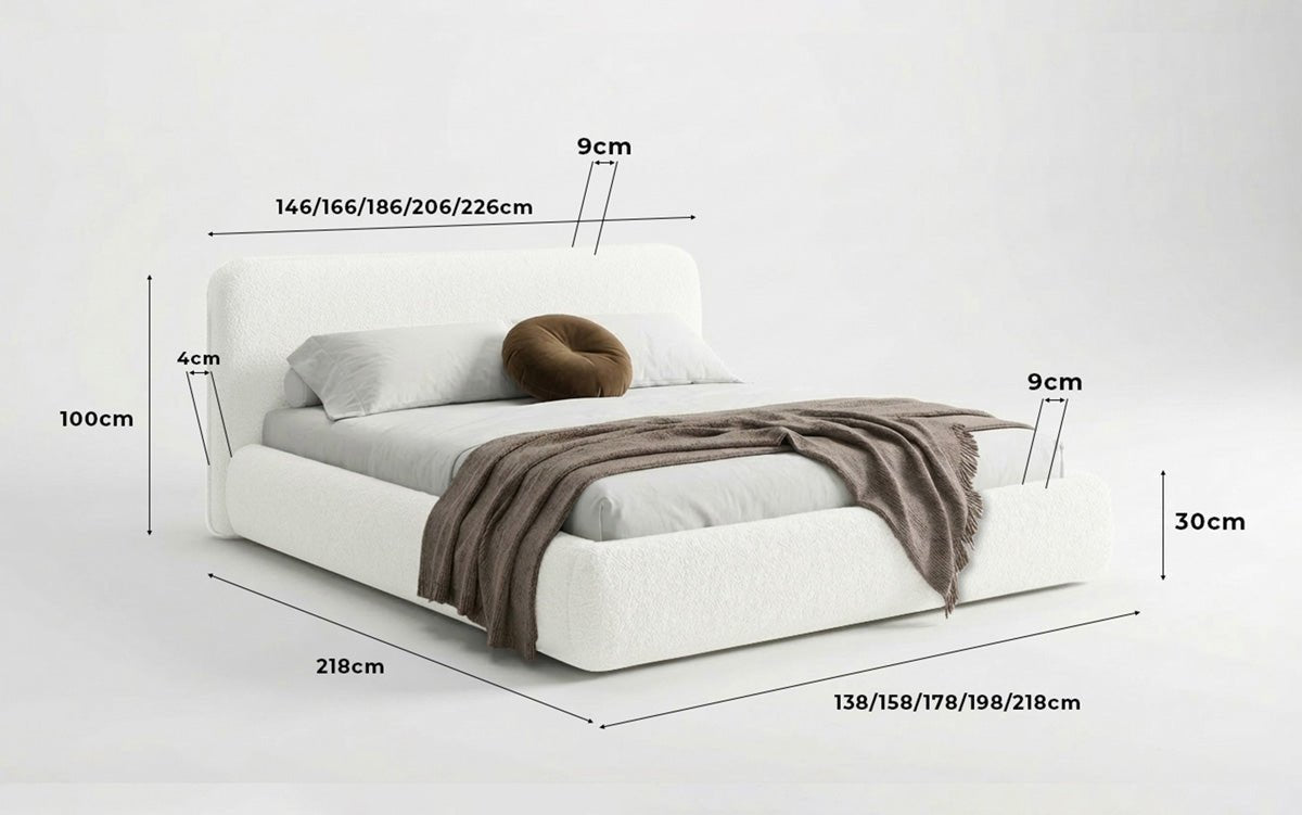 Dizajnová čalúnená posteľ Arosa s poťahom bouclé a úložným priestorom