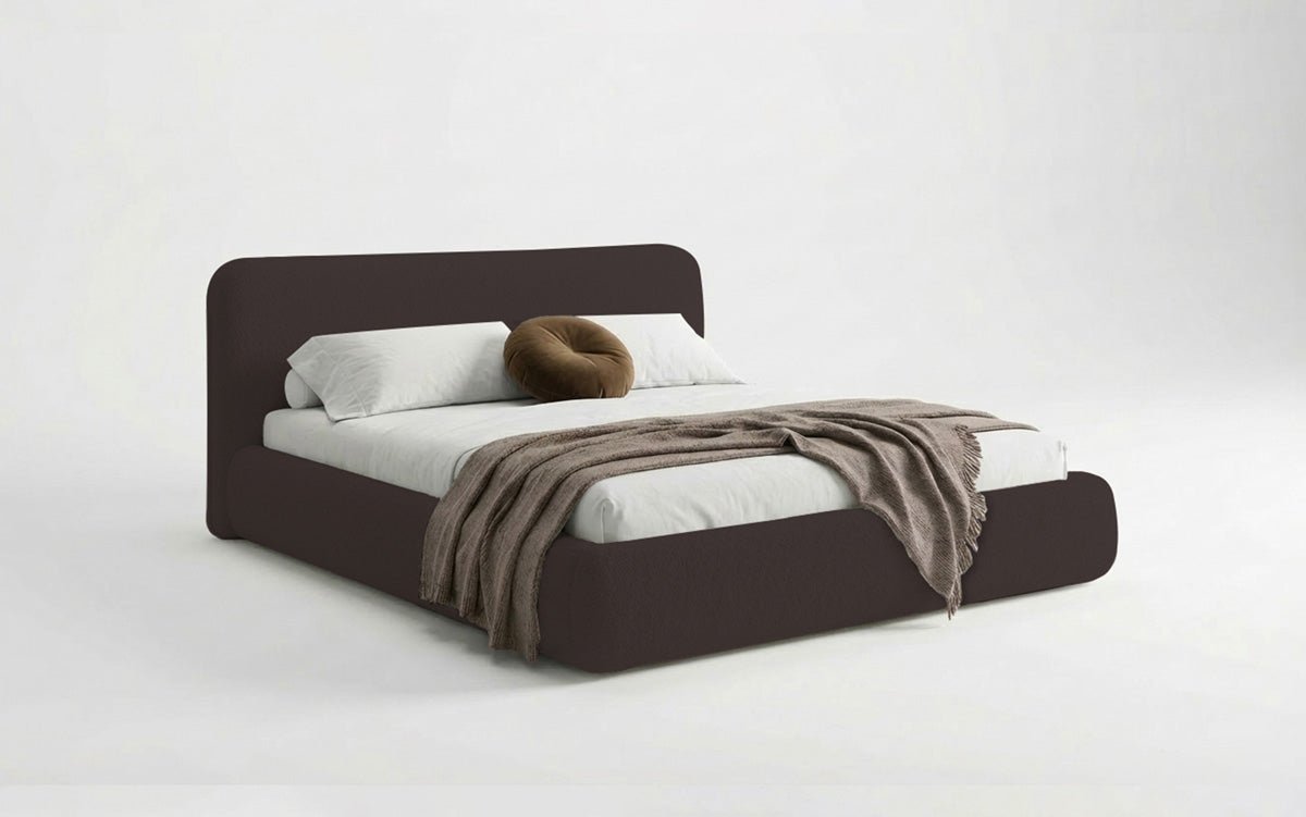 Dizajnová čalúnená posteľ Arosa s poťahom bouclé a úložným priestorom