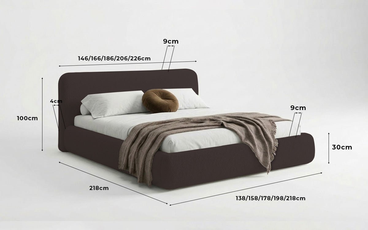 Dizajnová čalúnená posteľ Arosa s poťahom bouclé a úložným priestorom