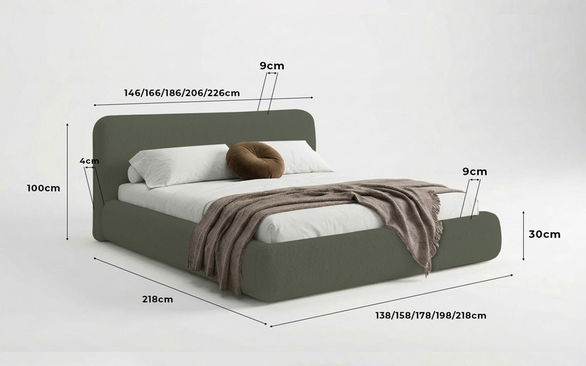 Dizajnová čalúnená posteľ Arosa s poťahom bouclé a úložným priestorom