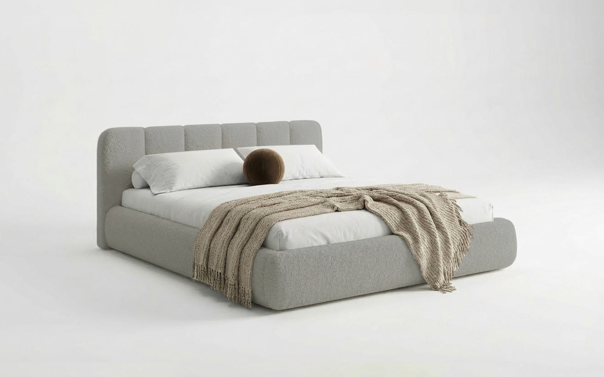 Dizajnová čalúnená posteľ Avelo v bouclé s úložným priestorom