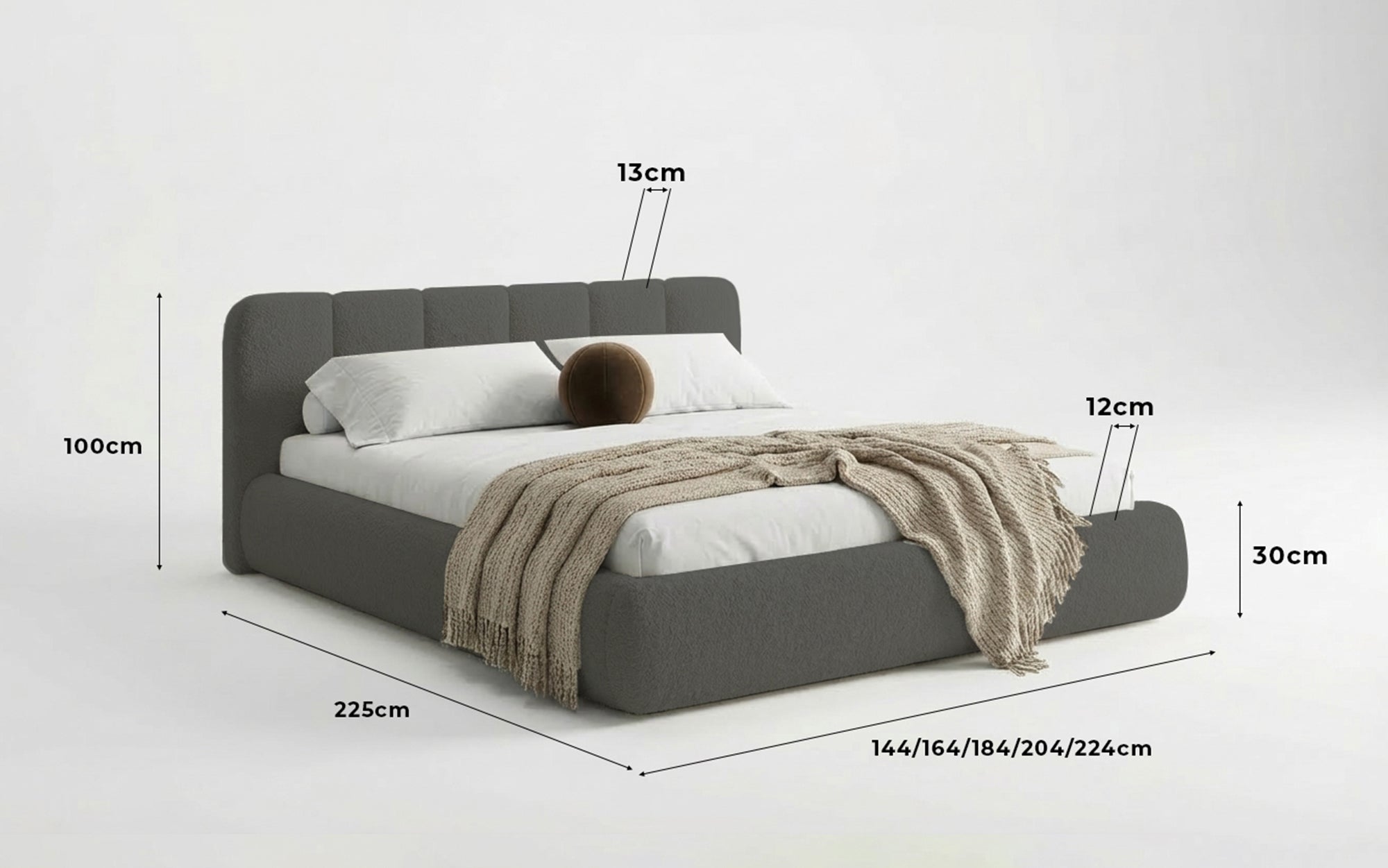 Dizajnová čalúnená posteľ Avelo v bouclé s úložným priestorom