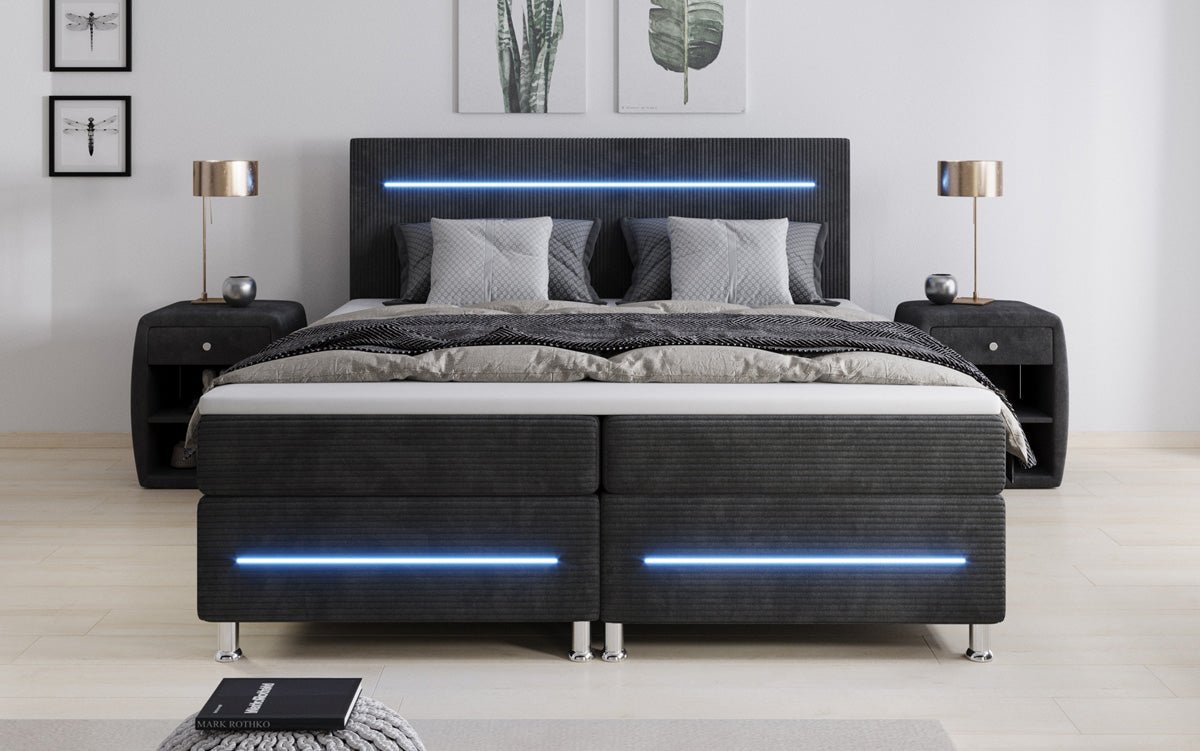 Boxspringová posteľ Sejour s LED v kordovom prevedení