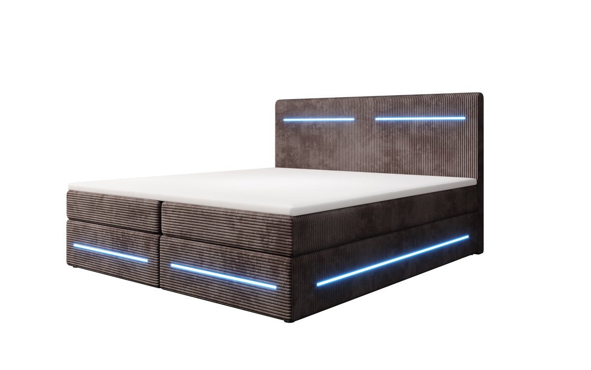 Boxspringová posteľ Lara so skladovacím priestorom a LED v kordovom prevedení